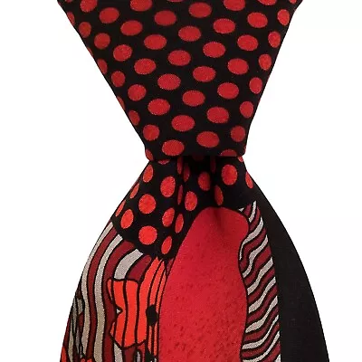 VITALIANO PANCALDI Men's 100% Silk Necktie ITALY Luxury Geometric Red/Black GUC • $69.99