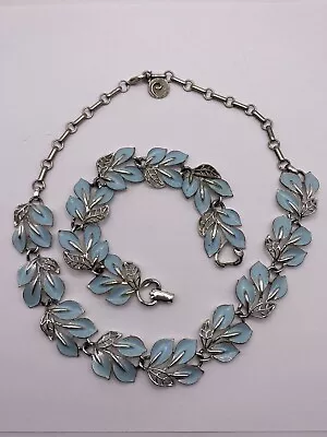 As Is - Vintage Lisner Choker Necklace Bracelet Set Blue Silver Tone Signed • $24