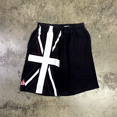 Reebok Shorts Y2K British Union Jack Sports Bottoms Black Mens Medium • £7