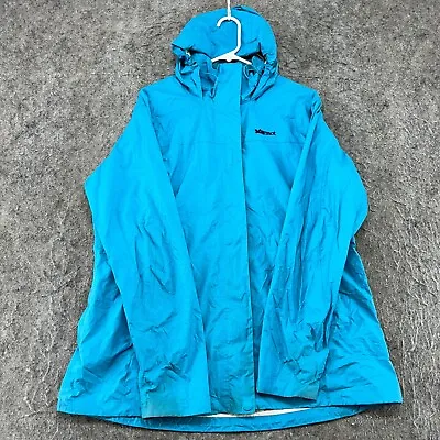 Marmot Jacket Womens XL Blue Full Zip Mesh Lined Hooded Windbreaker Rain Coat • $9.95