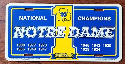 1988 Notre Dame Fighting Irish Plastic License Plate  National Champions Vintage • $30.95