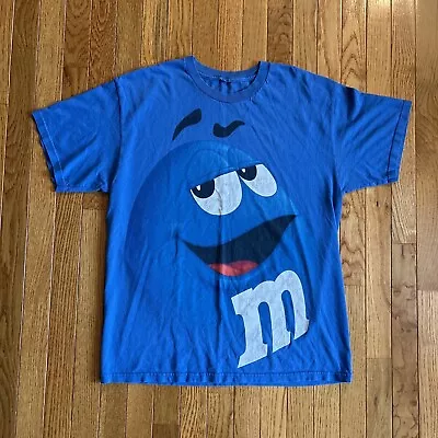 Vintage Blue MM Candy T Shirt Shirt Size Large Blue M&Ms All OVER Print USA • $14.99