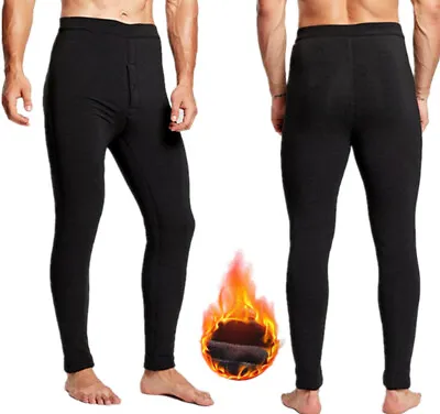 Mens Fleece Lined Elastic Warm Thermal Long Johns Legging Underwear Black Pants • $12.99