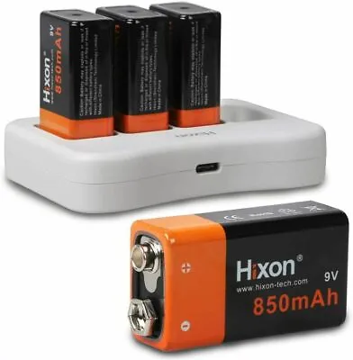 Hixon 9V Rechargeable Lithium-ion Batteries 850mAh & 9V Battery USB Charger Lot • £31.97