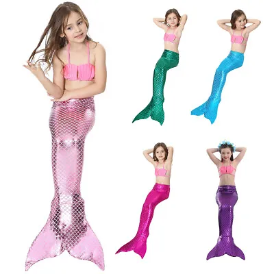 3pc/set Girls Mermaid Tail Swimming Costume Swimmable Monofin Swimwear Beachwear • $15.14