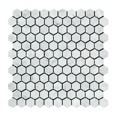 Carrara White Italian (Bianco Carrara) Marble Hexagon Mosaic Tile POLISHED Tile • $17.24