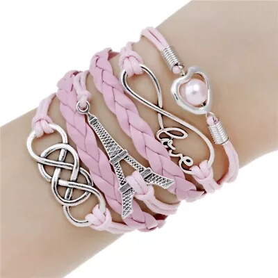 New 8 Braided Bracelet Infinity Friendship Multilayer Charm Leather Bracelets 02 • $0.01