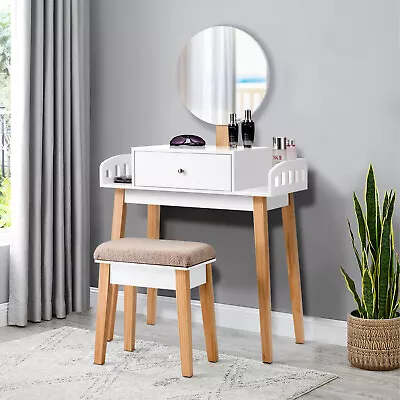 £115.49 • Buy Vanity Makeup Dressing Table Wooden Cosmetic Table Stool Set W/Adjustable Mirror