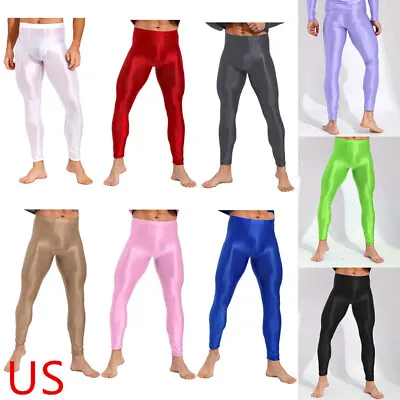 US Men's Gloss Silk Compression Tights Base Layer Bottom Skinny Pants Yoga Pants • $11.49