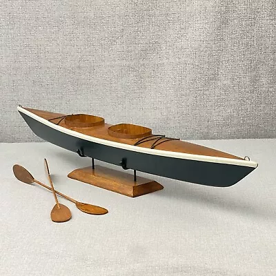 Vintage Wooden Kayak Two Person Model Decoration - 27.5  Long W/ 2 Wood Paddles • $187.50