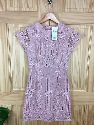 Miss Selfridge 8 Dress Womens Pink Lace Crochet Occasion Races Wedding NEW • $19.89