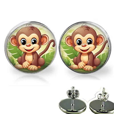 Cute Little Monkey Stud Earrings Watercolor Art Print 3 Sizes Monkey Lover Gift • $12.95