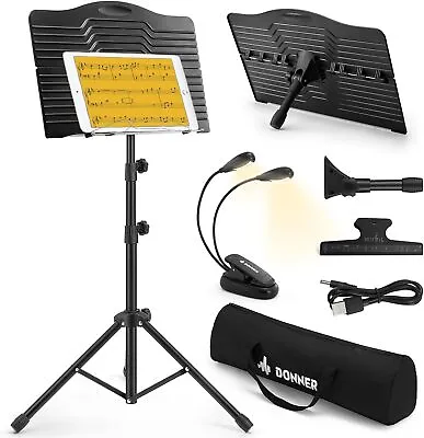 🎼Donner Metal Music Sheet Stand Set With Reading Light Gig Bag Sturdy Wellbuilt • $29.99