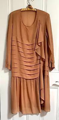 Vtg 1920/30s Elegant Shear Rust/Orange Evening Dress/ Pleated Top & Side Draping • $45