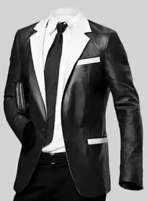 Men's Leather Blazer Handmade Black Stylish Wedding Party Designer Business Coat • $200