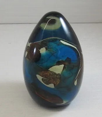 Mdina Art Glass Egg Shaped Paperweight Green Blue Maltese Signed • £18.95