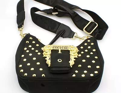 Versace Jeans Couture Studded Small Black Canvas Shoulder Bag • $175.75