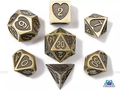 Bronze Heart | Textured Design Metal Dice Set (7) | Dungeons And Dragons (DnD) • $21.25