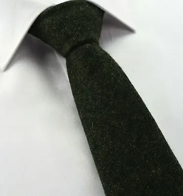 £7.49 • Buy Herringbone Moss Green Cashmere Style Wool Tie Skinny Slim Luxury Gift Tw26
