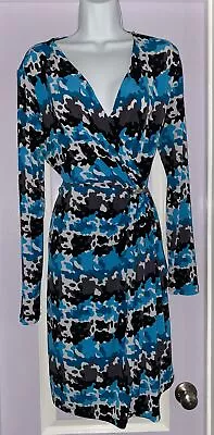 Michael Kors Medium Faux Wrap Dress Blue Camo Silver Hardware • $20