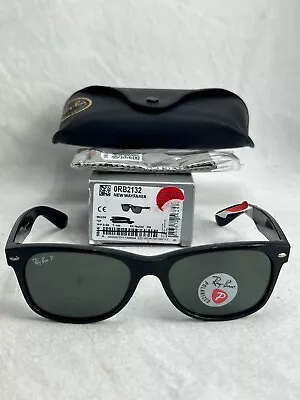 Ray-Ban Wayfarer Classic Black/Green Polarized 58mm Sunglasses RB2132 901/58 NEW • $122