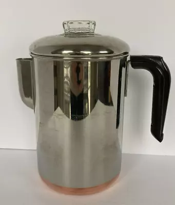 VTG Revere Ware 1801 Copper Clad Stainless Steel 8 Cup Percolator Coffee Pot EX • $42.50
