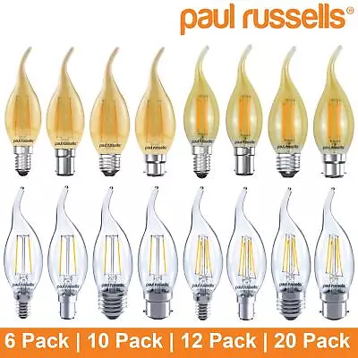 LED Flame Tip Candle Filament Light Amber Warm White Bayonet Edison Screw Bulbs • £34.99