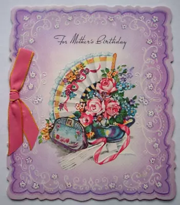 Flower Bouquet Plastic Purse Mother's Vintage Birthday Greeting Card *KK22 • $7.99