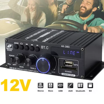 400W Bluetooth 5.0 HiFi Power Amplifier Audio Digital Stereo FM AMP With Remote • £18.89