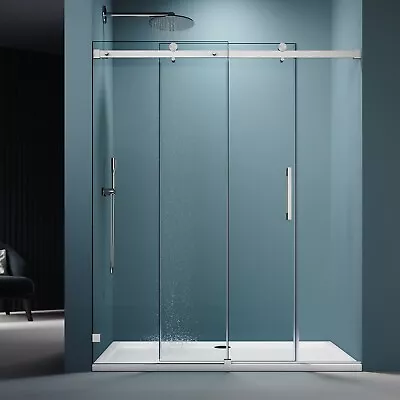 ELEGANT Frameless Shower Door  60  W X 72  H 8mm Tempered Glass Brushed Nickel • $455.99