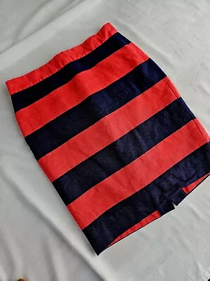 Gorgeous J Crew Size 2 Pencil Skirt Red & White Linen Nautical Preppy • $9.95
