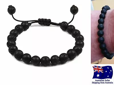 Adjust Chakra Bracelet Healing Lava 8mm Black Bead Oil Diffuser Aromatherapy 1pc • $5.95