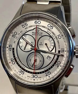 FLYBACK Retrograde “Marvin C*1850” Swiss Made 44mm Silvertn/White Qtz Mens Watch • $399