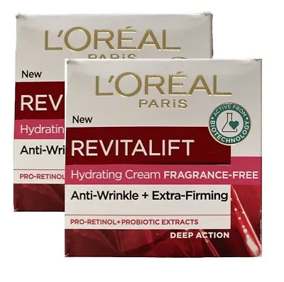 2 X L'Oreal Revitalift Hydrating Day Cream Fragrance Free 50ml (Damaged Box) • £14.49