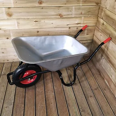 90 Litre 150kg Capacity Heavy Duty Galvanised Metal Garden Wheelbarrow Pneumatic • £57.95