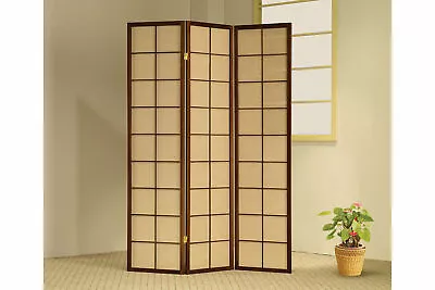 3 Panel Wooden Screen Room Divider With Jute Inlay Brown Cherry • $119