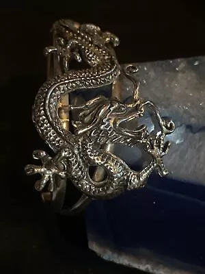 Vintage Sterling Silver Dragon Cuff Bracelet Signed • $375