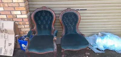 $500 • Buy Victorian Antique Pair Of His/her Chairs Walnut And Velvet 
