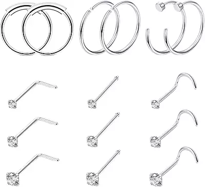 15PCS Surgical Steel Nose Rings Hoop Studs Cartilage Earrings Body Piercing • $14.40