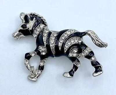 A7-309 Vintage Silver Vintage Brooch Pin 1.5  Crystal Animal Zebra • $6.99