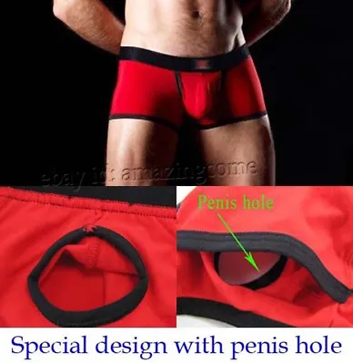 Men Cotton Boxer Brief Bottoms Underwear Penis Hole Pouch Everyday Boxers Shorts • $8.92