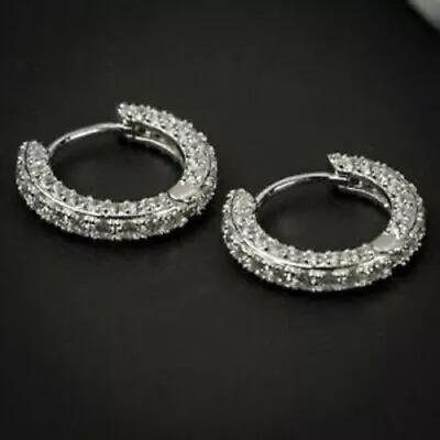 1Ct Lab-Created Diamond Men's Iced Huggee Hoop Earrings 14k White Gold Finish • $46.20