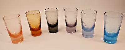 Vintage  Set Of 6 Assorted Color Etched Glass Cordial/Shot  Glasses • $9.95