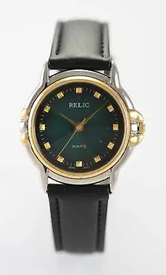 Relic Watch Mens Green Stainless Silver Gold Black Leather Water Resist Quartz • $29.94