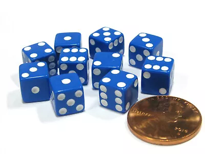 Set Of 10 8mm Six-Sided D6 Small Square-Edge Dice - Blue With White Pips • $6.44