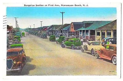 Bungalow Section Manasquan Beach New Jersey Linen Postcard Mailed 1937 Cars • $5.99