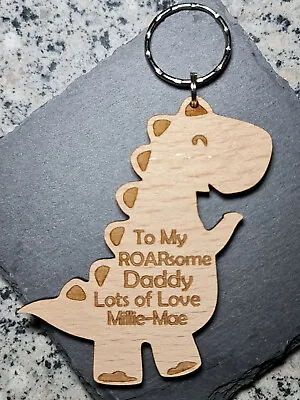 Personalised Fathers Day Gift Gifts For Him Keyring Daddy Dad Mummy Dinosaur • £5.99