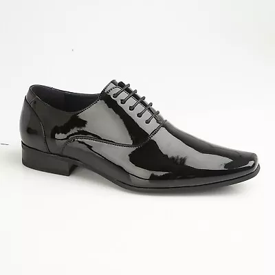 Patent Wedding Shoes Leather Lined Formal Suit Smart Lace Up • £36.98