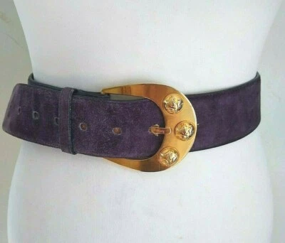 £54.99 • Buy SALVATORE FERRAGAMO Size 12~16 PURPLE Suede With GOLD BUCKLE Wide BELT