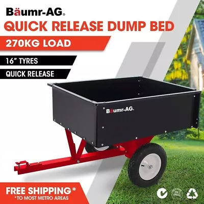 BAUMR-AG 270kg Steel Dump Cart For Ride On Mower ATV Metal Garden Trailer • $295